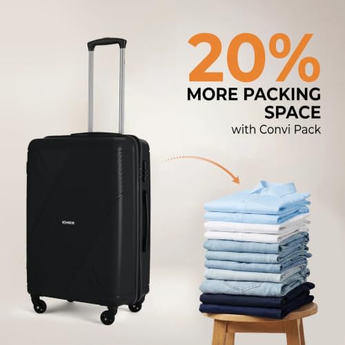 Image of HRX Icon Medium Size Haileys Black Polypropylene Hard Shell Suitcase - Premium Travel Trolley Bag with 4 Spinner Wheels, Number Lock & Water Resistant Body