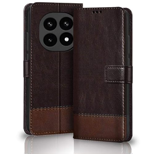 Image of TheGiftKart Flip Back Cover Case for Mi Redmi Note 15 / Note 15 SE /Poco M8 5G | Dual-Color Leather Finish | Inbuilt Stand & Pockets | Wallet Style Flip Back Case Cover (Faux Leather, Coffee & Brown)