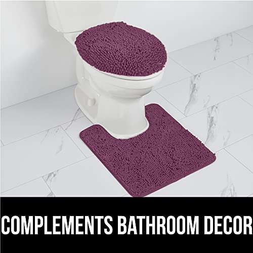 Image of Gorilla Grip Original Shaggy Chenille Square U-Shape Contoured Mat for Base of Toilet, 22.5x19.5 Size, Machine Wash and Dry, Soft Plush Absorbent Contour Carpet Mats for Bathroom Toilets, Eggplant