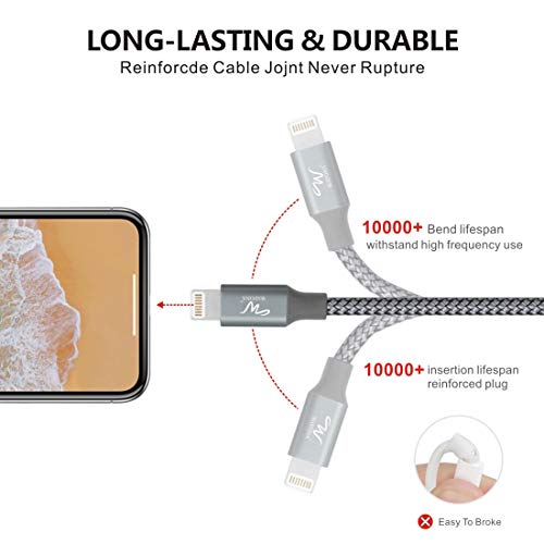Wayona Nylon Braided (2 Pack) Lightning to USB Syncing and Fast Charging Data Cable Compatible for iPhone 13, 12, 11, X, 8, 7, 6, 5, iPad Air, Pro, Mini (6 FT Pack of 2, Grey)