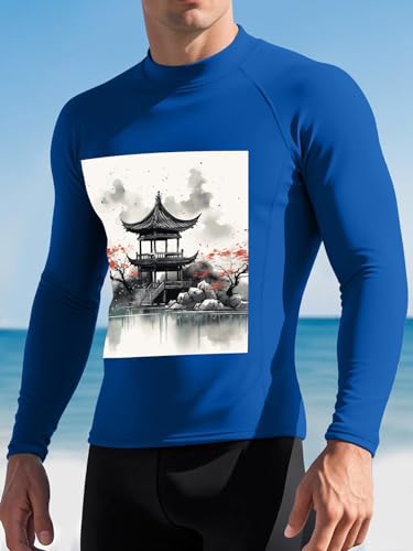 Camiseta de protección solar para hombre con protección UPF 50+ manga larga camisa de natación compresiva estilo pintura china miniatura 1