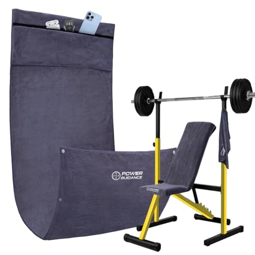 POWER GUIDANCE Fitness Handtuch Set (130x50 & 50x30cm) - Premium Mikrofaser Sporthandtuch mit Kapuze, Druckknöpfen & Reißverschlusstasche - Inkl. Magnet-Tuch & Gummiband