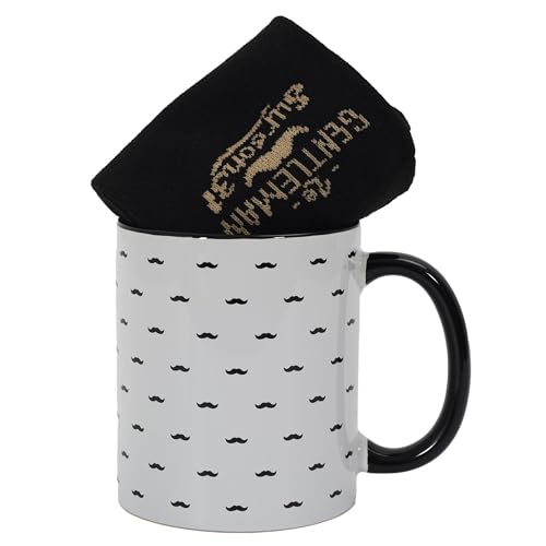 Linnea Box Cadeaux Un mug et Une Paire de Chaussettes Collection Gentleman mug Moustache