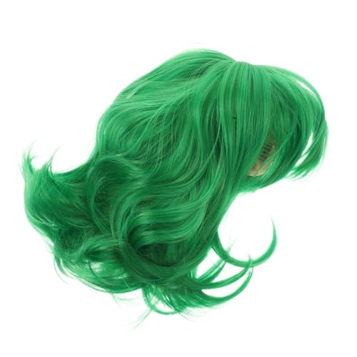 FOYTOKI Peluca Corta Verde con Pañuelo Ondulada para Peluca de Cosplay Divertida y Encantadora Accesorio para Fiestas y Disfraces Cabello Sintético