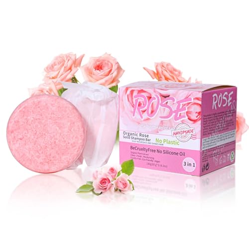3 Pack Natural Rose Shampoo Bar for Hair Growth, Moisturizing Hair Shampoo Soap for Damaged Frizzy Hair, Strengthening Solid Shampoo Bar for Men Women