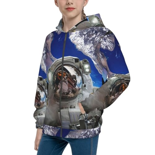 Astronaut in Outer Space Kids Pullover Hoodies Boys Zip Up Sweatshirts Girls Athletic Clothes with Pocket