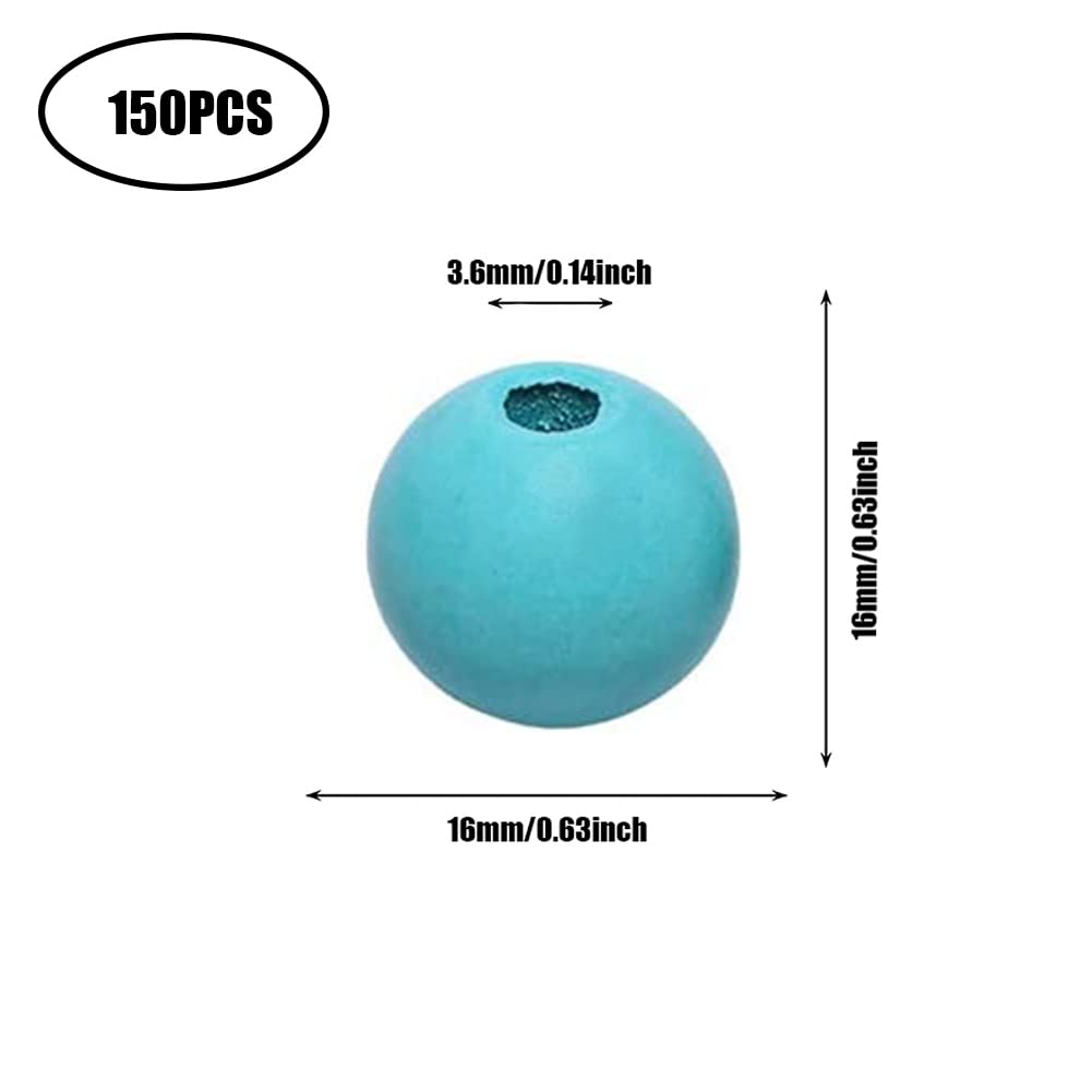150 cuentas de madera azul de 16 mm, cuentas redondas de madera espaciadoras a granel sin terminar para manualidades, decoración de guirnaldas, fabricación de pulseras, collares, decoración de