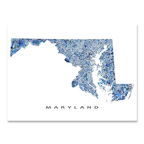 Amazon.com: Maryland Map Print, MD State Wall Art Decor, Blue : Home ...