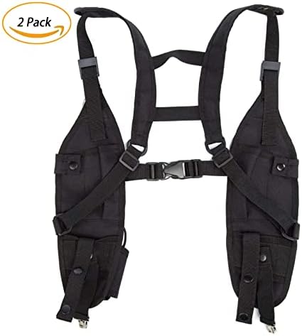 JIZHENG Radio Shoulder Harness Holster Chest Holder Universal Vest Rig for Police Firefighter Search Rescue Essentials Two Way Radio Holster 2 Pack, black-2 pack - 1