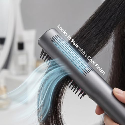 Cepillo alisador profesional iónico con aire caliente - Alisador de cabello rápido con función de chorro frío, enchufe estadounidense, pantalla LCD y protección contra quemaduras - Gris miniatura 5