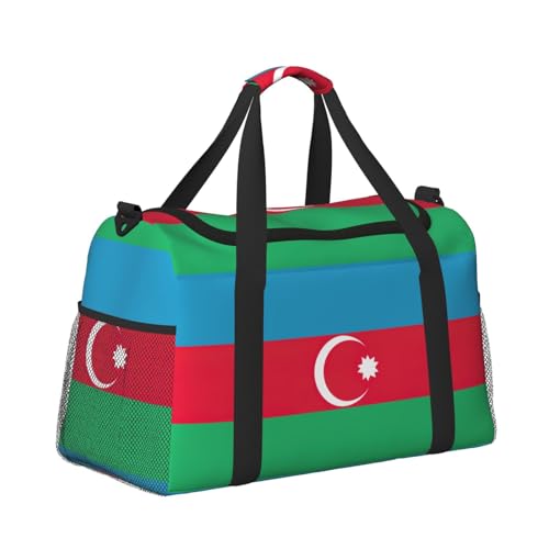 Flag of Azerbaijan print Travel Duffle Bag Gym Bag for Women,Puffer Tote Bag,Weekender Overnight Bag Organizer3