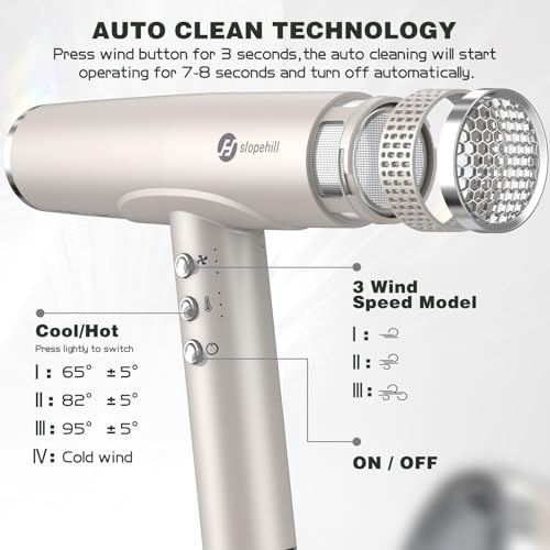 Image of slopehill Professional Hair Dryer with Diffuser, Ionic Hair Dryer,Lightweight Compact Powerful & Fast Salon Blow Dryer with High Speed Brushless Motor, Travel Hairdryer, Women & Men (Ceramic, Stone)