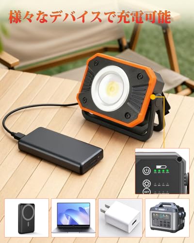 【防災対策】北澤商事 4段階調光・調色 LED投光器 高輝度 COBライト LED作業灯 USB充電式 モバイルバッテリー機能 充電式投光器 折り畳み 強力マグネット ワークライト フック付き 三脚穴付き cob作業灯 360°回転 IP66防水 小型軽量 懐中電灯機能 夜間作業 キャンプ 夜釣り アウトドア 夜間工事 車中泊 登山 停電対応 防災 地震対策 小型軽量 PSE認証済 [4]