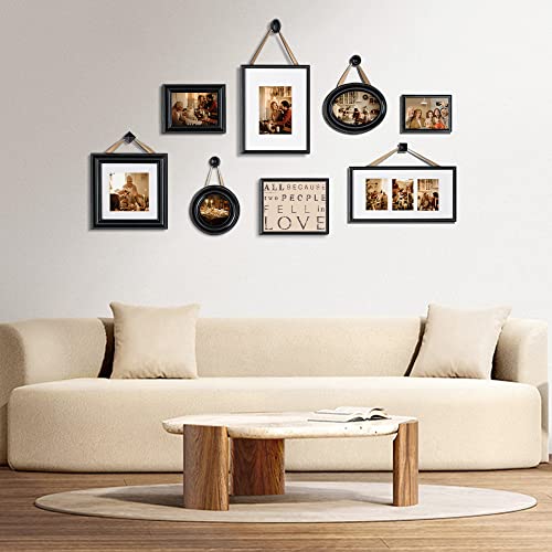 Jerry & Maggie - Photo Frame 8 Pieces Set Diy Picture Frame Round Square Rectangle Selfie Gallery Collage Wall Hanging For 6" X 6" | 5" X 7" | 8" X 8" | 4" X 6" | 5" X 5" Photo - Wall Mounting Design #TOP2