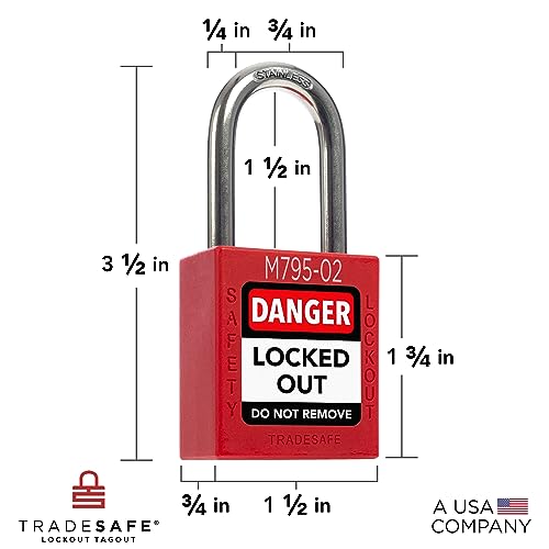 Image of TRADESAFE Lockout Tagout Locks Set with Master Keys - 10 Red Loto Locks Keyed Different, 2 Keys Per Lock, Lockout Locks for Electrical Lockout Tag Out Kits
