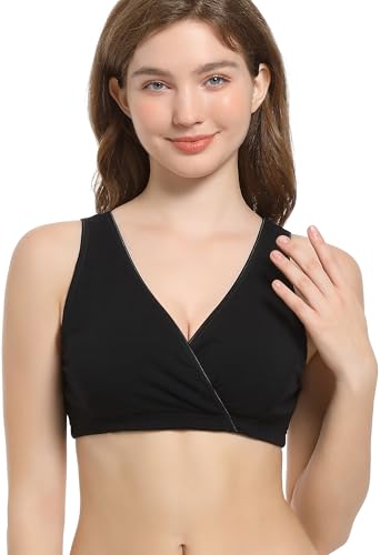 Image of CAKYE 3 Pack Cotton Maternity Nursing Bras Breastfeeding Sleep Bralette