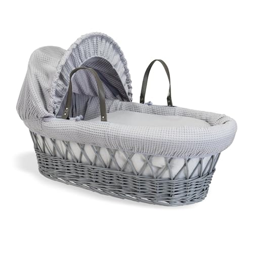 Clair de Lune Waffle Moses Basket, Grey Wicker