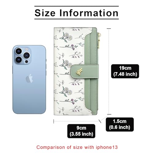 Womens Wallet Leather Long Bifold Zipper Slim Flower Wallet for Women Coin Clutch Purse with ID Window2