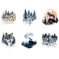 arricraft 6 Sheets Oil Paint Wolf Cloth Iron on Stickers, Wolf Forest Heat Transfer Stickers Decals for DIY T-Shirt Jeans Backpacks Families Clothing Hat Decoration Applique