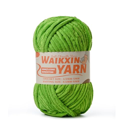 Image of (Lime Green) Super Soft Fuzzy Chenille Chunky Yarn for Crocheting, 100g (87yds) Velvet Fluffy Amigurumi Yarn for Hand Knitting Baby Blankets Weaving Craft