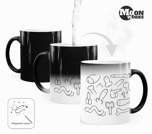 MoonWorks® Zaubertasse Farbwechsel Tasse Penis-Muster Fun-Motiv Pimmel-Becher Bürotasse Aufdruck lustig Weiss Magic-Tasse – Ansicht 2