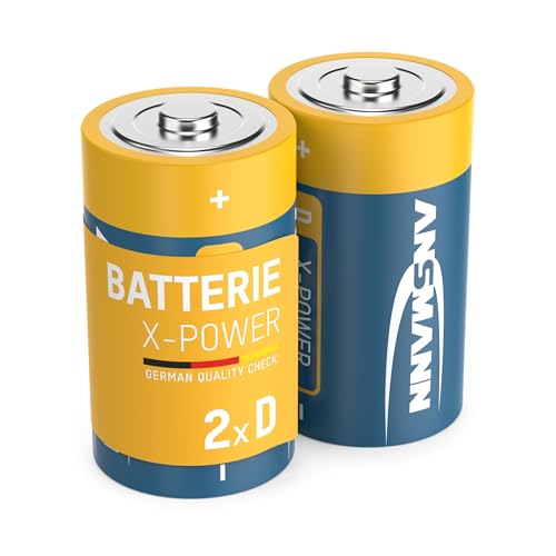Ansmann X-Power Alkaline Batterie Mono D LR20 Longlife Alkalibatterie für extrem hohen Strombedarf (2er Pack), Schwarz, 2 Stück