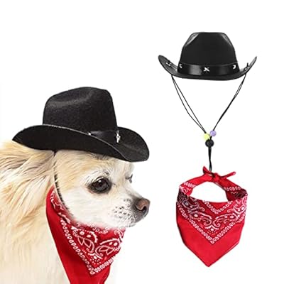 AWOCAN Dog Cowboy Hat and Bandana Scarf Dog Cat Sombrero Puppy Hat Dog Cat Costume Cosplay Cap Puppy Pet Dog Cat Holiday Pet Party Decoration (black)