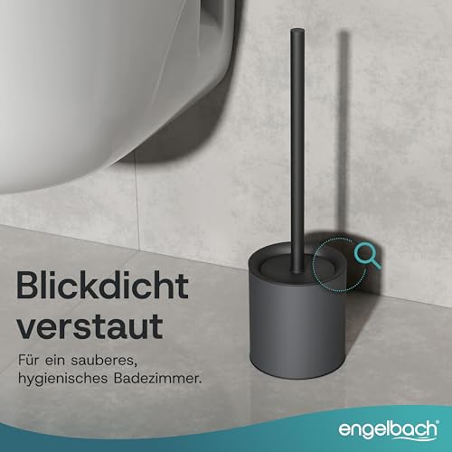 Engelbach® Klobürste Silikon mit Edelstahl Griff & Halter – Antibakterielle Design Toilettenbürste – WC Bürste, Bürstengarnitur modern, dunkelgrau