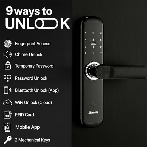 Image of Golens FullGuard X3Pro Smart Door Lock 9-in-1 Access Unique Chime + Bell Switch Unlocking Visitor Friendly, WiFi + Bluetooth, Fingerprint, PIN, RFID, OTP, App, Mechanical Key