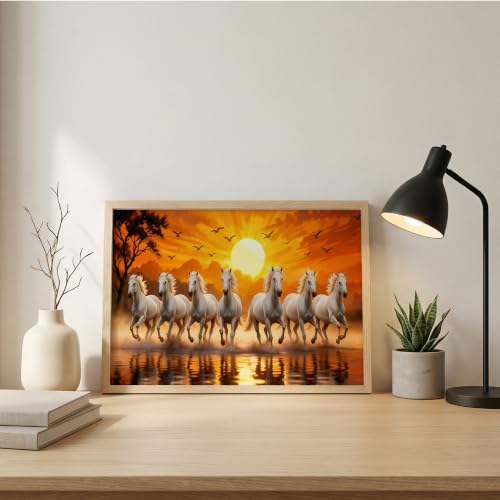 Image of Suneree 7 Horse Vastu Wall Painting (Landscape Collection) (Natural, Design 02, 10x13 Inch)