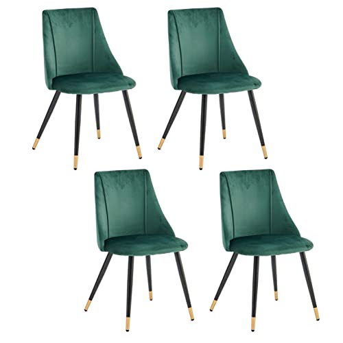 MEUBLE COSY Lot de 4 Chaises de Salle à Manger Rétro Fauteuil Assise Rembourrée en Velours Pieds en Métal Noir Cuisine Salon Chambre Bureau, Vert et Or, 52,5x49,5x83cm Cover