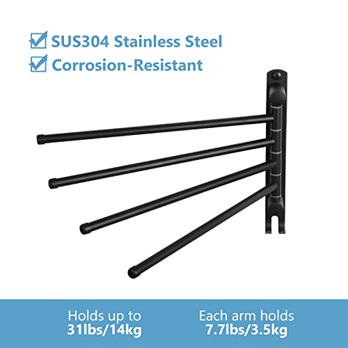 Black Towel Rack JSVER Swivel Towel Rack Wall Mounted, SUS304 Stainless Steel Towel Bar, 4 Arms Space Saving Towel Holder, Towel Racks for Bathroom by JSVER - Used condition - Image 5