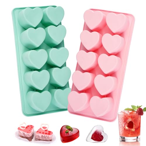 2 Stück Silikon Herzform Silikonform Herzen Antihaftbeschichtet Herzform Silikonform in Herzforms 10 Mulden Silikons Backform Herz für Pudding Silikon Schokolade Gelee Herzkuchen