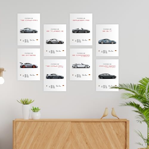 Image of CodersParadise Porsche Sports Cars Wall Posters | 8x12 Inch (A4) Prints | Supercar Wall Art for Bedroom, Living Room, Office & Dining Room | Thick Cardstock Posters + Glue Dots - Pack of 8