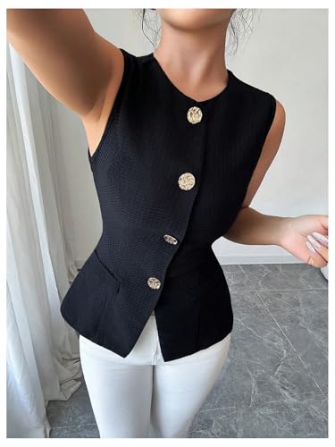 SOLY HUX Women's Summer Button Up Blazer Vest Elegant Crew Neck Sleeveless Business Casual Waistcoat3