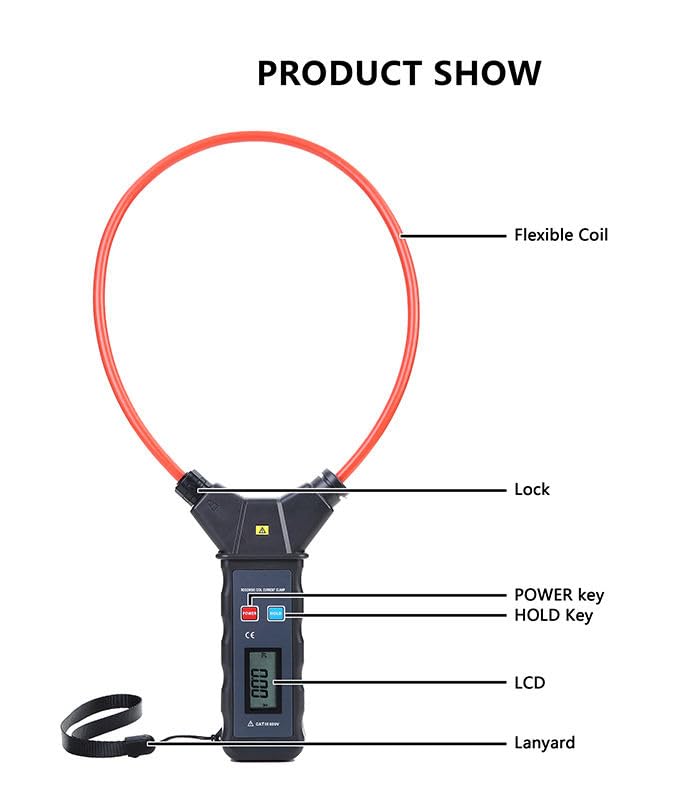 Flexible Large Current Clamp Meter Tester with Current Range AC 0.00A~9999A Resolution AC 10mA Coil Diameter Φ200mm Coil Thickness Φ7.5mm Data Storage 99 Groups Peak Value Hold Function