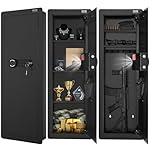 VEVOR 42.91" Tall Wall Gun Safe, 4-Tier Hidden Safe with Keypad & Fingerprint, 3 Removable Shelves & 6 Key Holders, Q235 Cold-Rolled Steel Gun Safe with LED Light, Vibration Alarm, Holster & Stock