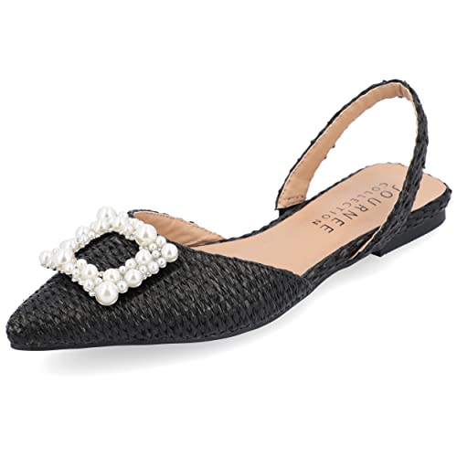 Journee Womens Slingback Jewel Pointed Toe Ballet Flats Slip On Shoes Raffia Pearl Hannae Slides