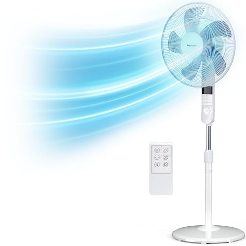 Pro Breeze® 16-Inch Pedestal Fan with Remote Control and LED Display, 4 Operational Modes, 80°...