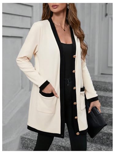 SOLY HUX Women's Color Block Cardigan V Neck Button Down Long Sleeve Jacket Outerwear with Pockets3
