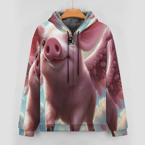 Cardigans à capuche rose cochon avec ailes en polaire douce pour hommes