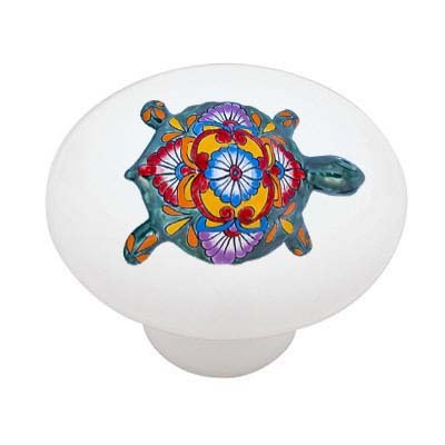 Mexican Talavera Style Turtle Ceramic Drawer Knob