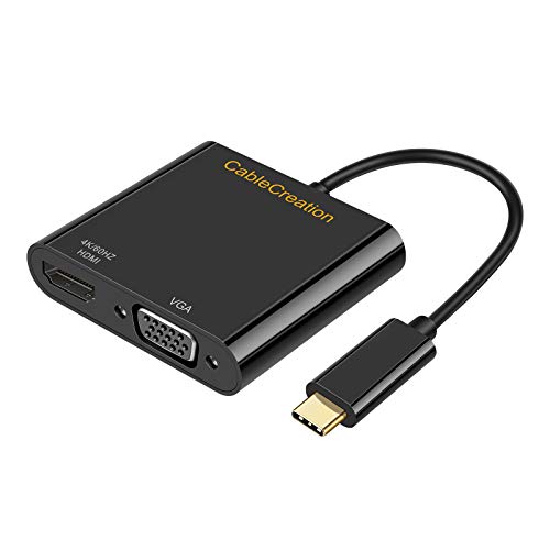 USB C to HDMI VGA Adapter, CableCreation USB Type C to HDMI (4K@60Hz) VGA (1080P@60Hz) Converter, Compatible with MacBook Pro 2020, iPad Pro 2020, Dell XPS 13/15, Surface Go, Chromebook, Galaxy S20