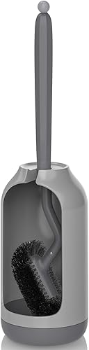 Miniatura 8 de HAMITOR Juego de Soporte de Cepillo para Taza de Inodoro: Cepillos de Limpieza Profunda con Diseño Curvo - Mango Largo Ergonómico para Limpieza