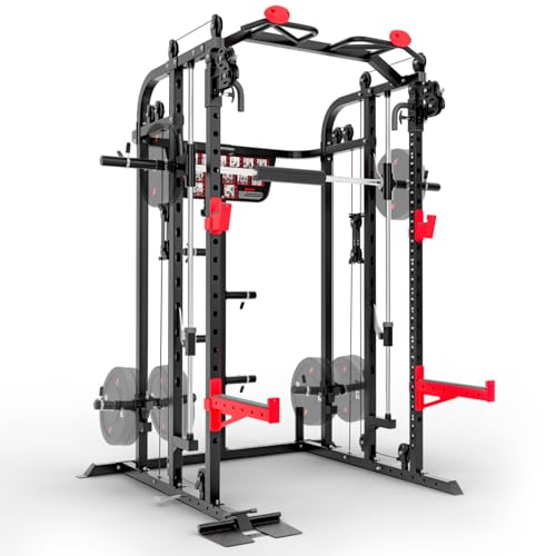 Sportstech SXM150 Smith Machine für Zuhause, Power Rack mit Kabelzug, Klimmzug, Langhantelstange, Bankdrücken, Multipresse, für Gewichtsscheiben, Kraftstation inkl. Griffe, Multifunktional, Home Gym