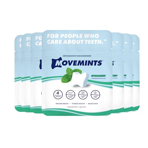 Movemints Clear Aligner Mints - Patented, Edible Alternative to Chewies - Freshen Breath and Improve Dry Mouth with Xylitol - Spearmint (7 Pack)