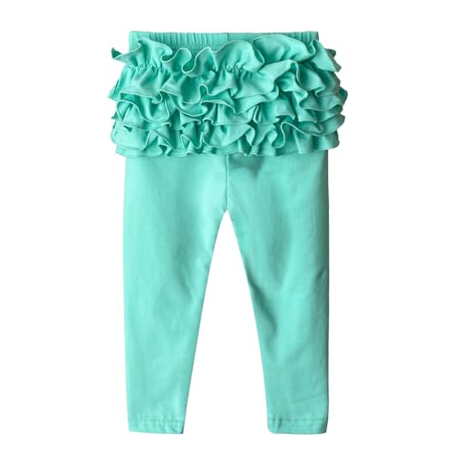 Baby Infant Girl Ruffles Buttocks Leggings Toddler Cotton Solid Color Pants Kids Elastic Waist (Green, 0-6 Months)