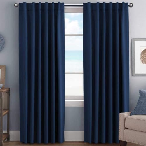 Image of H.VERSAILTEX Back Tab Navy Blackout Curtains 102 Inch Long for Bedroom /Living, Rod Pocket Room Darkening Thermal Insulated Black Out Drapes, 52 x 102 Inch, Navy Blue, 2 Panels