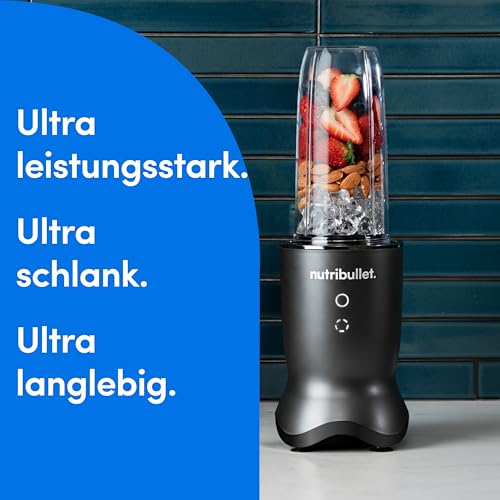 Nutribullet Ultra 1000 - Mixer für Smoothies, Pestos, Dips, kabelgebunden, Edelstahlklingen, Touch-Tasten, 900ml Tritan Becher, inklusive To-Go Deckel, 1000 Watt, Grau (NB1004DGB) – Bild 3