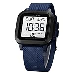 zolohoni Square Men's Digital Watch Big Numbers Dial Large Face Waterproof LED Watches with Alarm Date Stopwatch, White & Blue, Modern